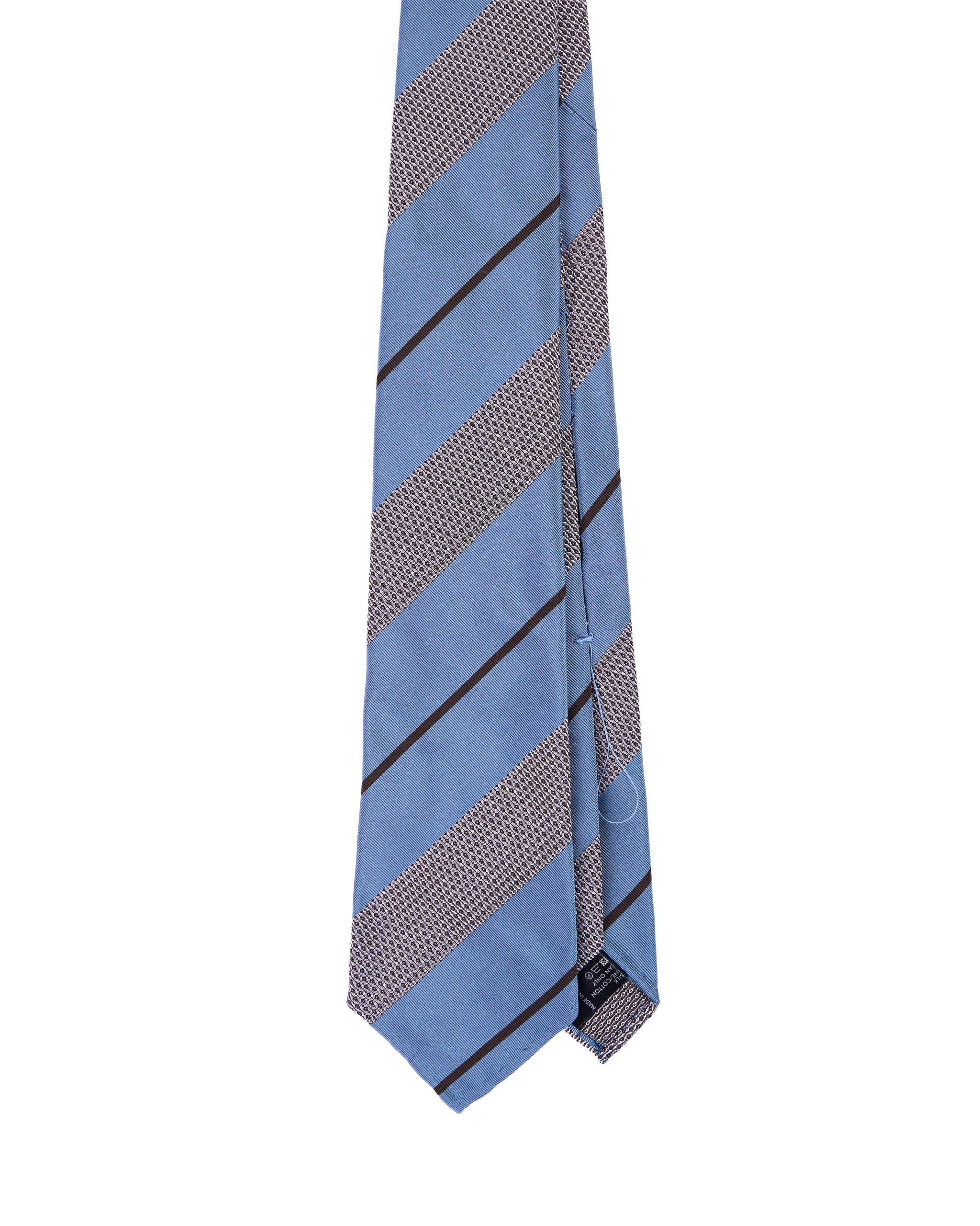 Jacquard tie - 7 Fold - Light blue and grey with black stripe