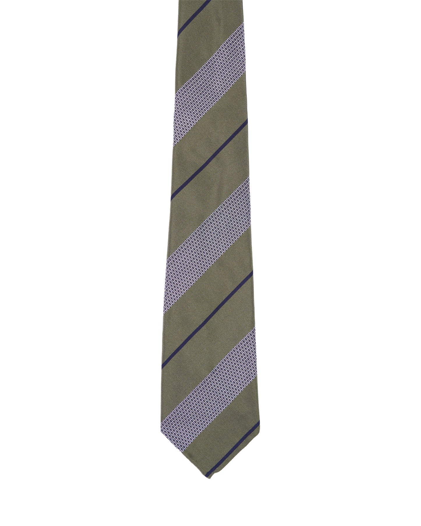 Jacquard tie - 7 Fold - Green and grey with black stripe