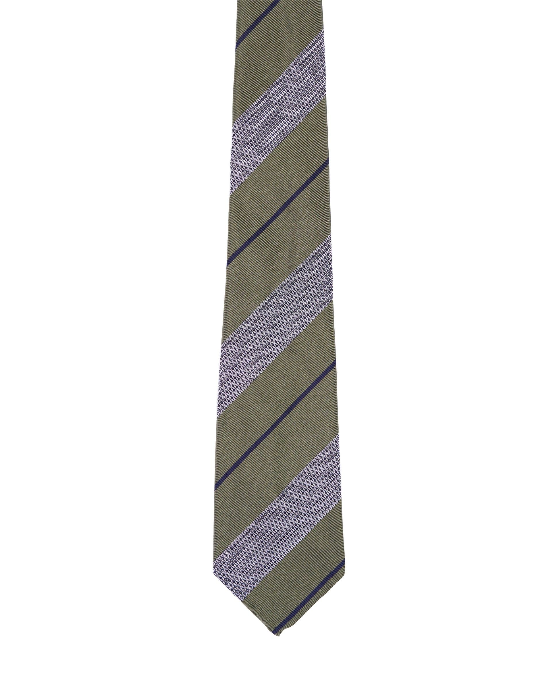 Jacquard tie - 7 Fold - Green and grey with black stripe