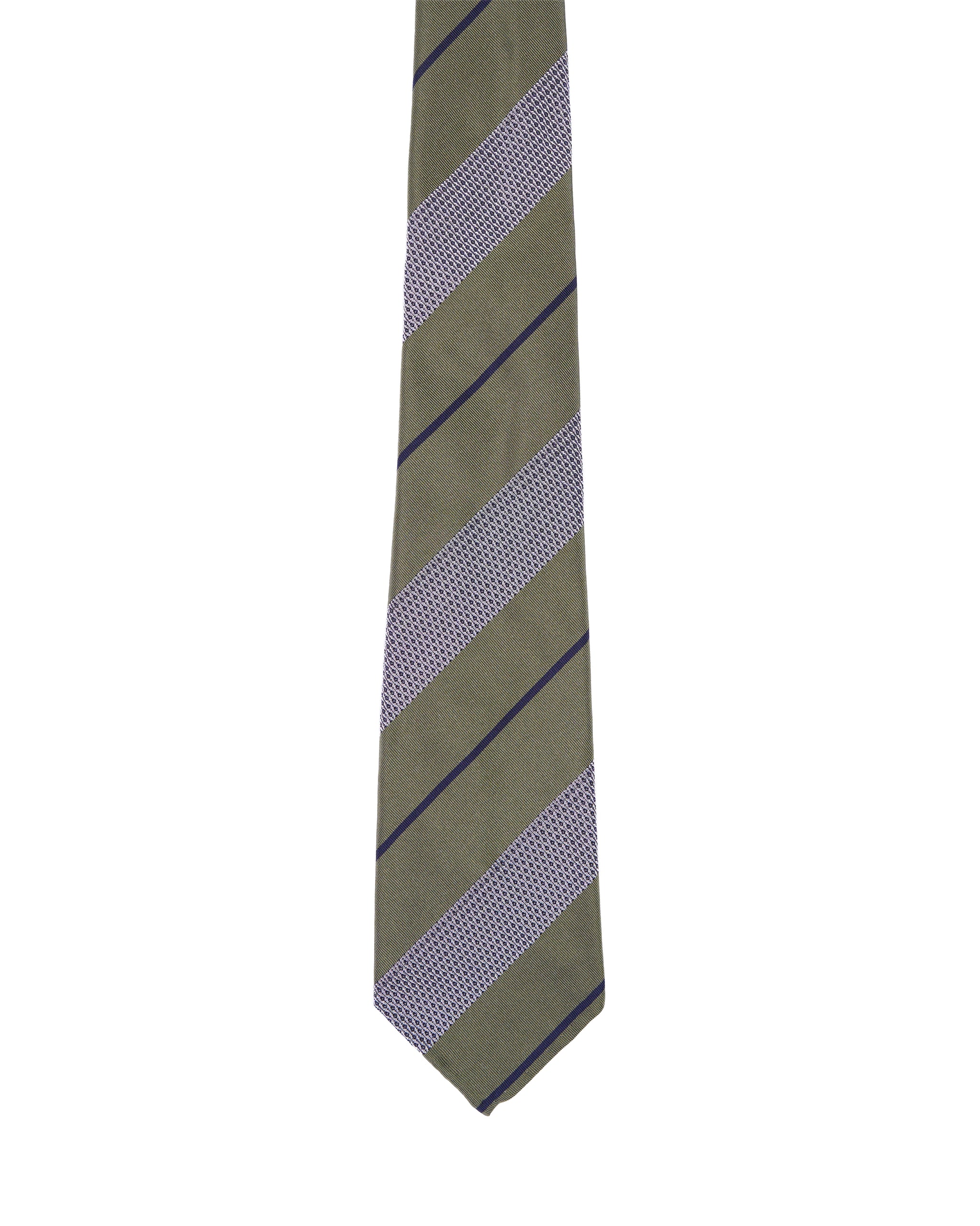 Jacquard tie - 7 Fold - Green and grey with black stripe