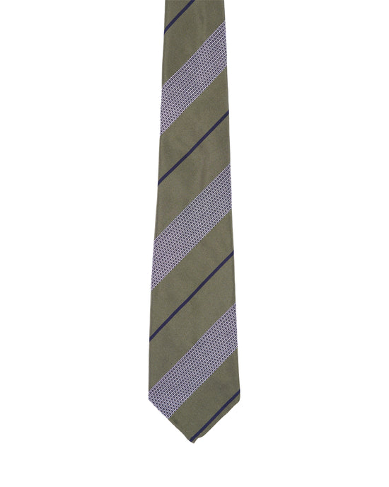 Jacquard tie - 7 Fold - Green and grey with black stripe