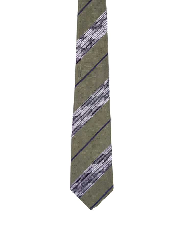 Jacquard tie - 7 Fold - Green and grey with black stripe