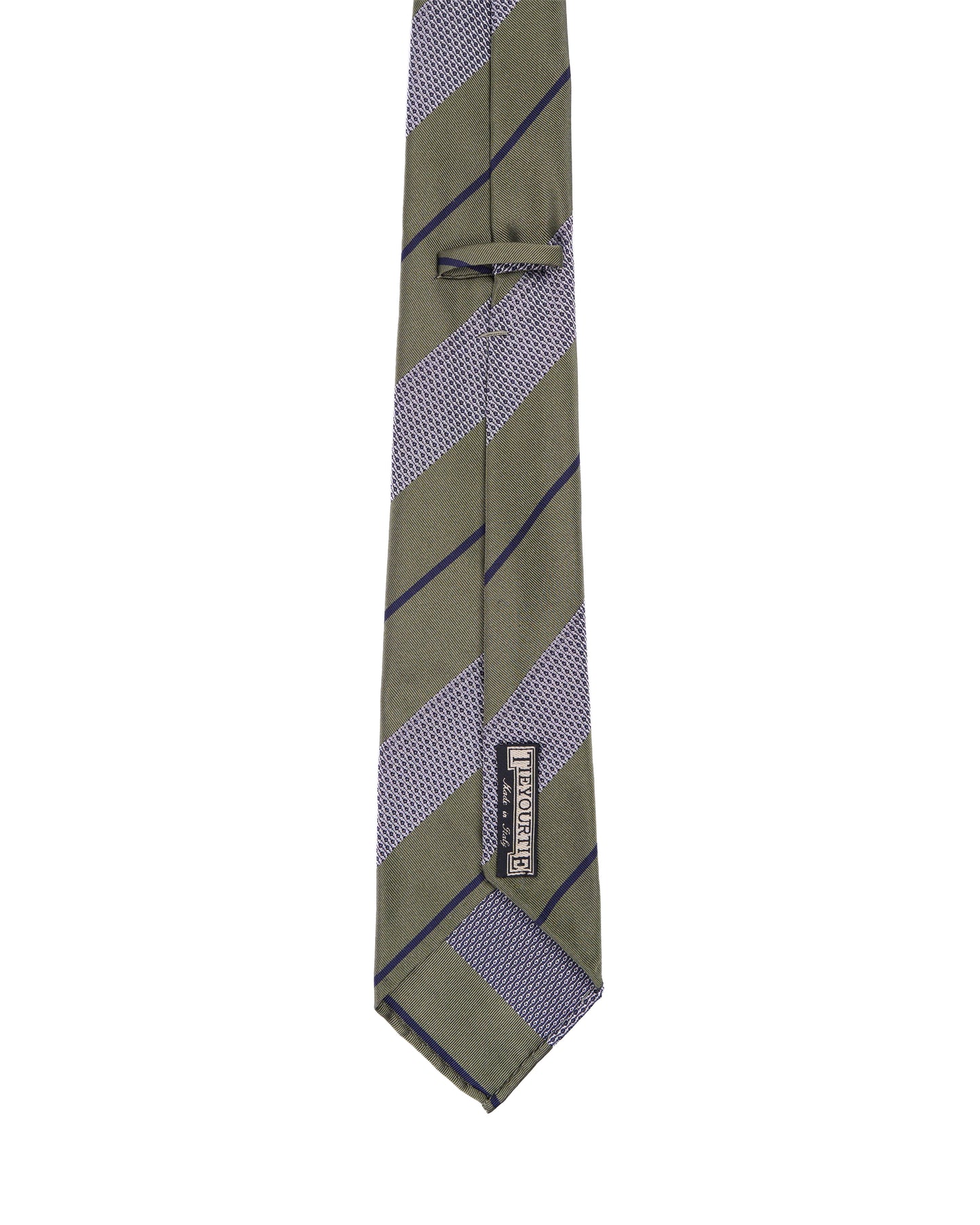 Jacquard tie - 7 Fold - Green and grey with black stripe