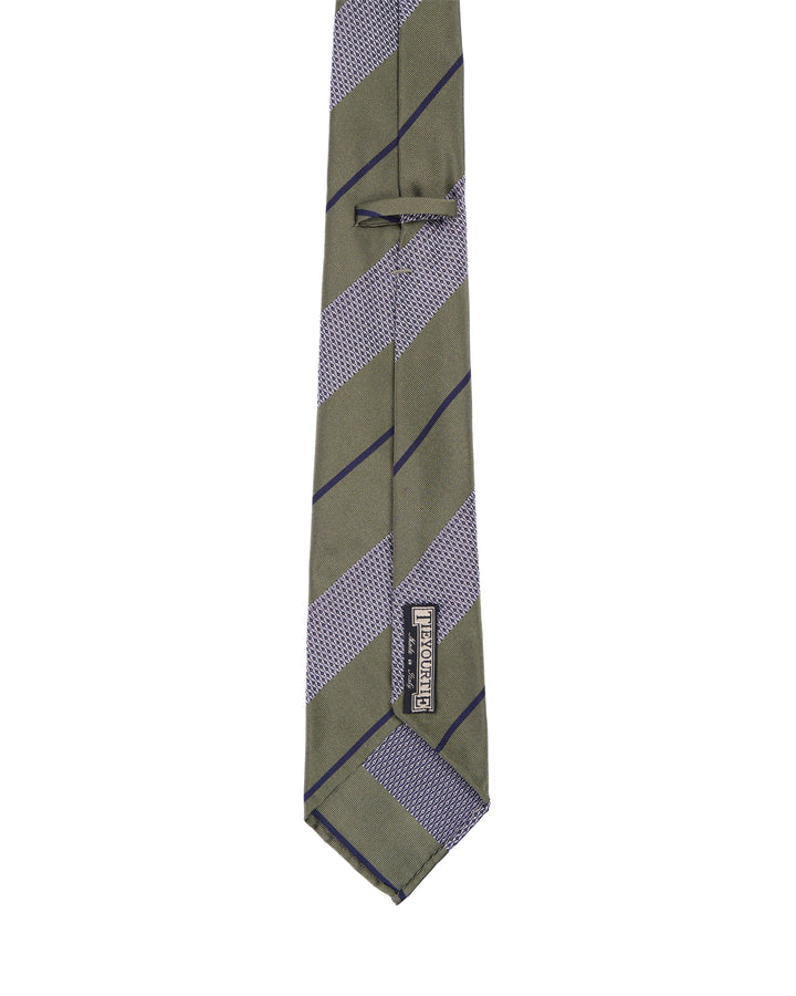 Jacquard tie - 7 Fold - Green and grey with black stripe