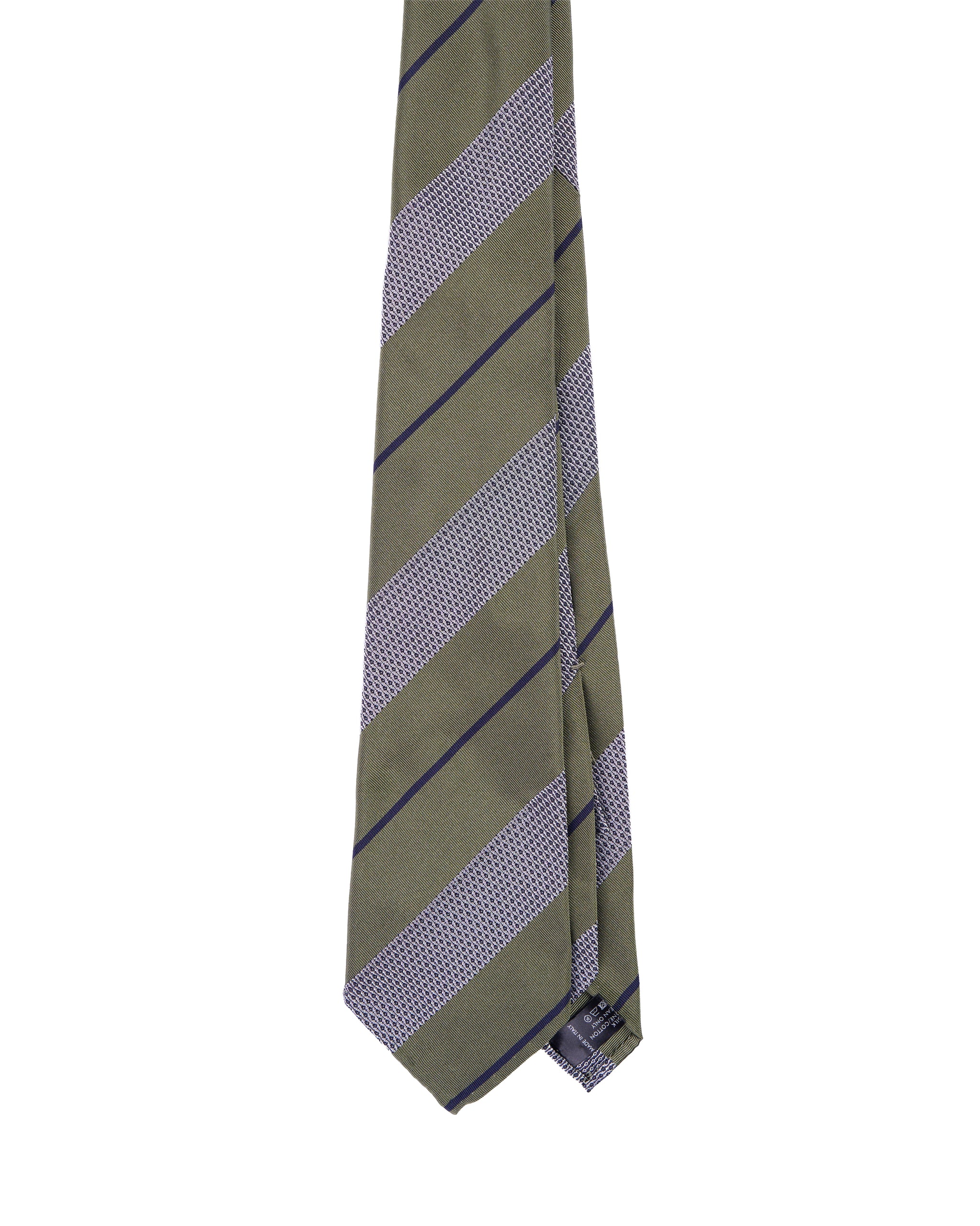 Jacquard tie - 7 Fold - Green and grey with black stripe