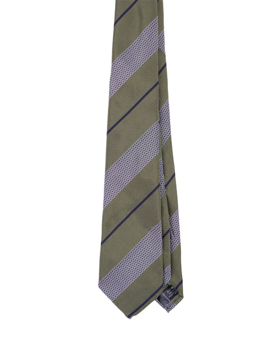 Jacquard tie - 7 Fold - Green and grey with black stripe