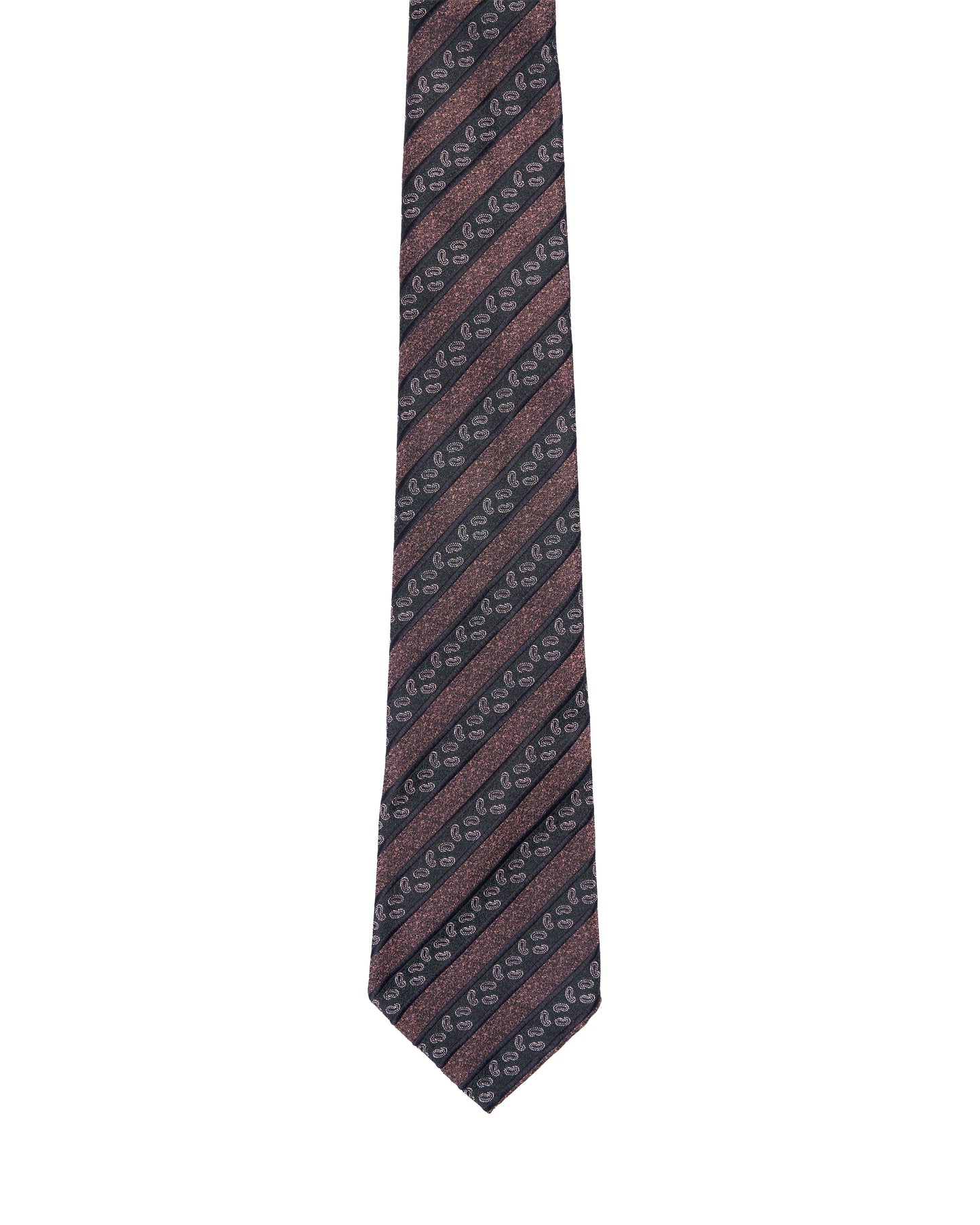 Jacquard tie - 7 Fold - Brown and black stripe with micro paisley motif