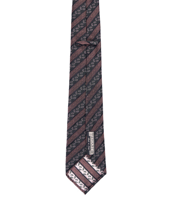 Jacquard tie - 7 Fold - Brown and black stripe with micro paisley motif