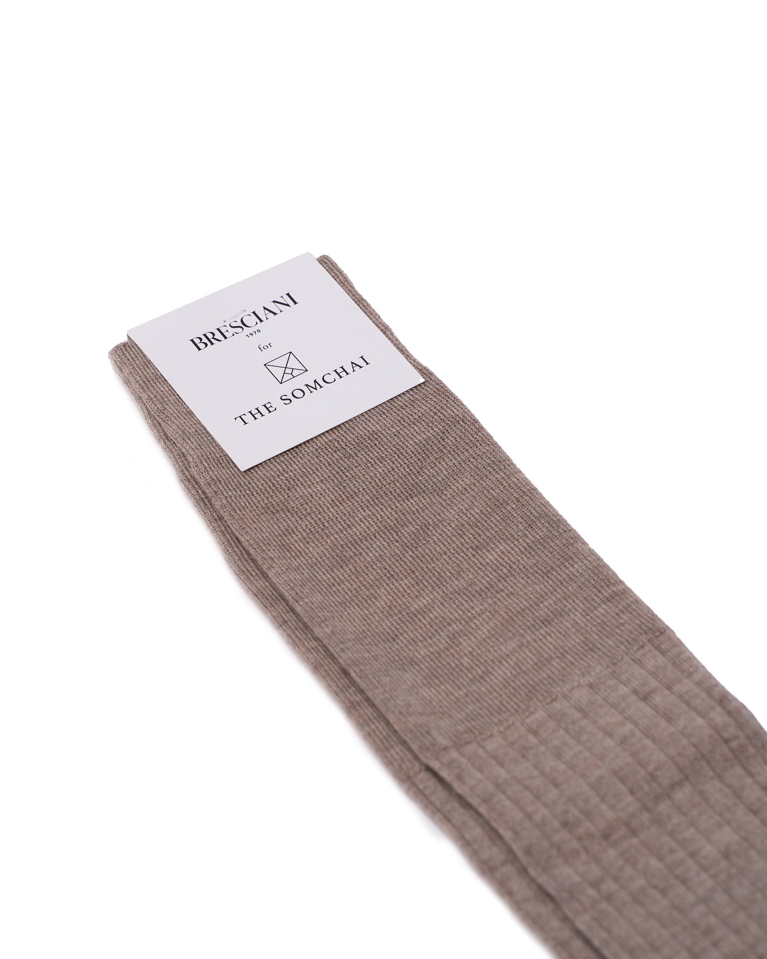 Knee length socks - Ribbed cashmere  - Taupe