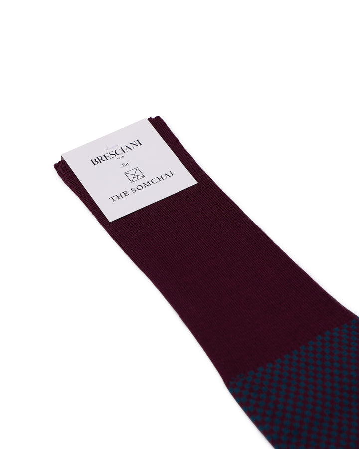 Knee length socks - Checkered cotton  - Bordeaux Bluette