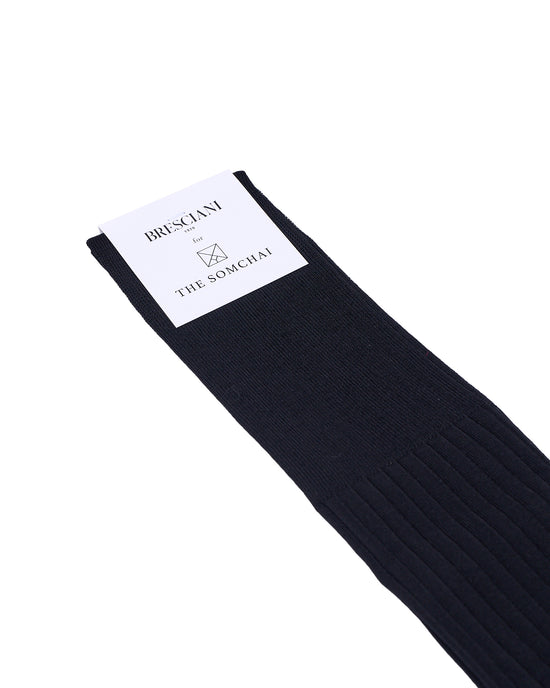 Knee length socks - Ribbed cotton  - Nero