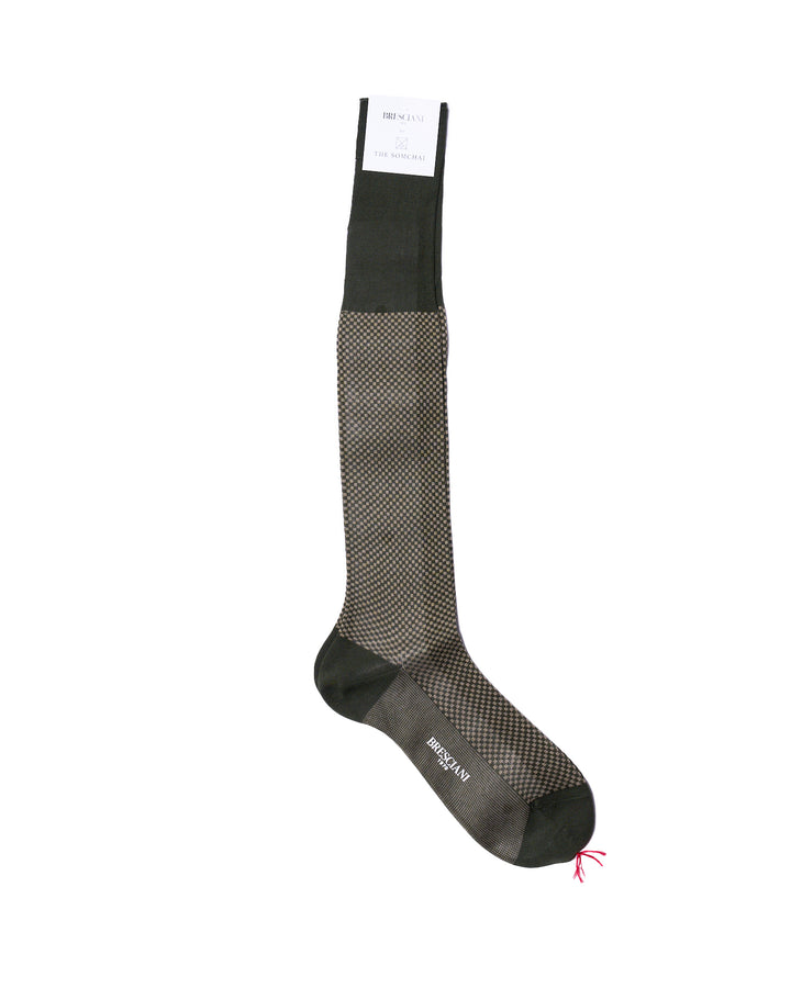 Knee length socks - Checkered cotton  - Militare Alga