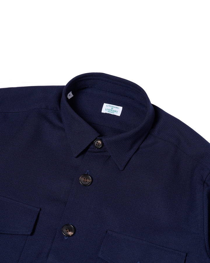 Shirt jacket - Wool - Navy blue hopsack