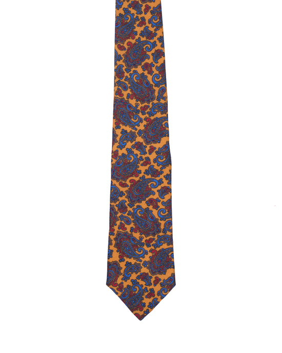 Printed tie - 3 Fold - Blue and red gingham on mustard