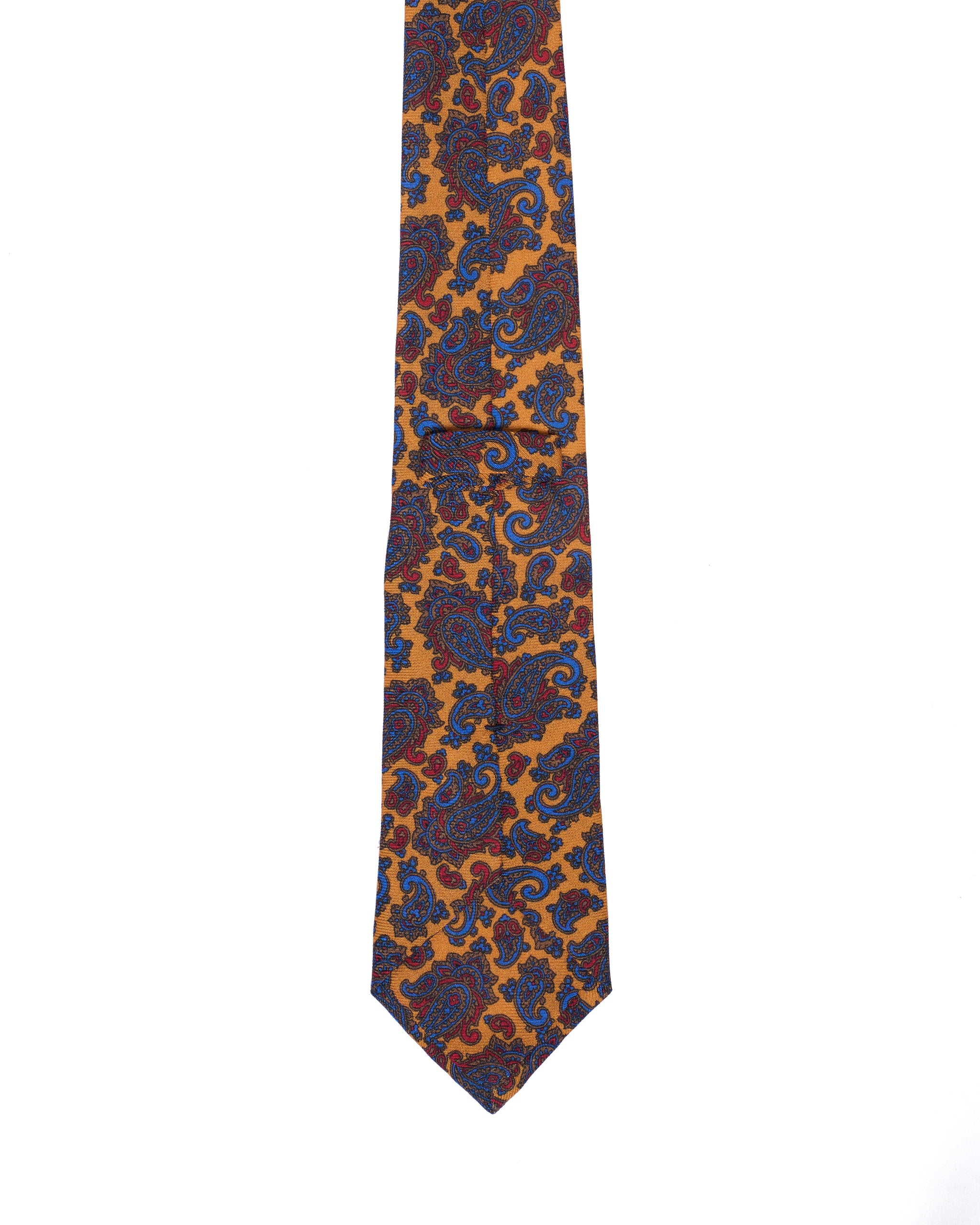 Printed tie - 3 Fold - Blue and red gingham on mustard
