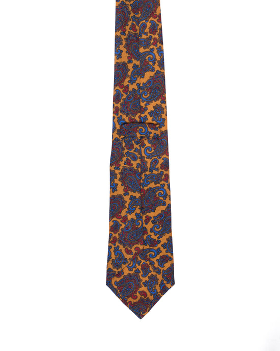 Printed tie - 3 Fold - Blue and red gingham on mustard