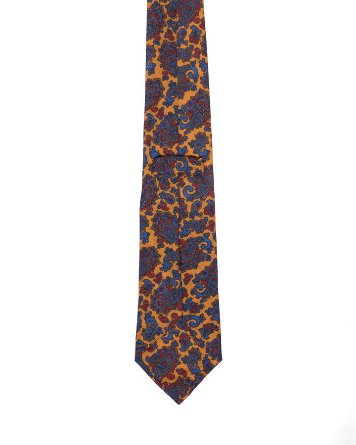 Printed tie - 3 Fold - Blue and red gingham on mustard