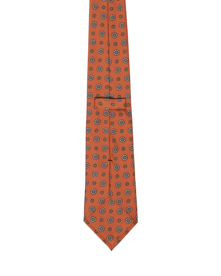 Printed Tie - 3 Fold - Offwhite square motif on brick