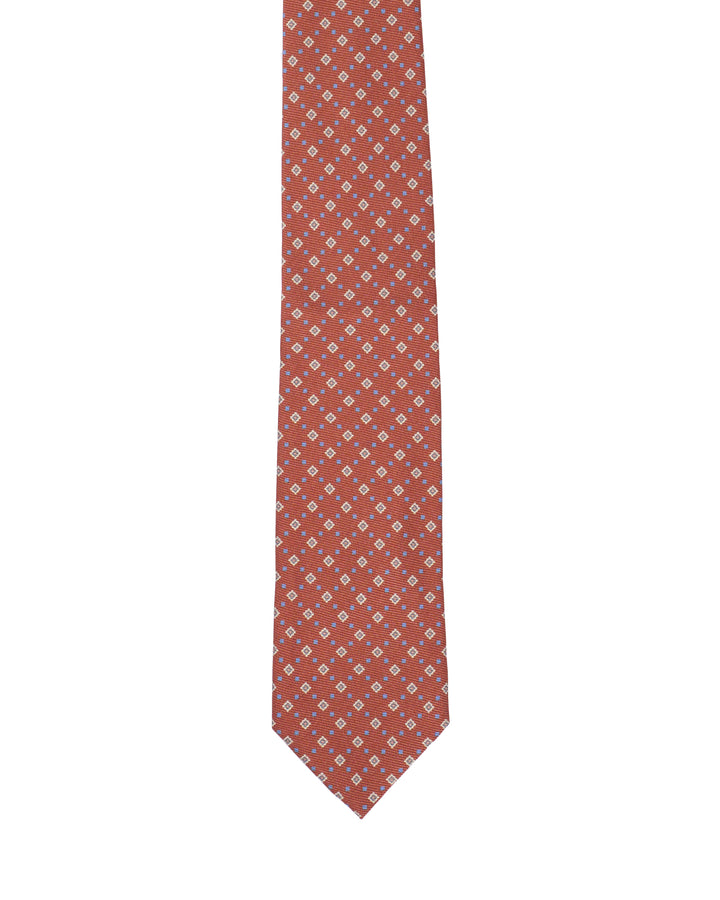 Printed Tie - 3 Fold - Beige white diamond motif on brick