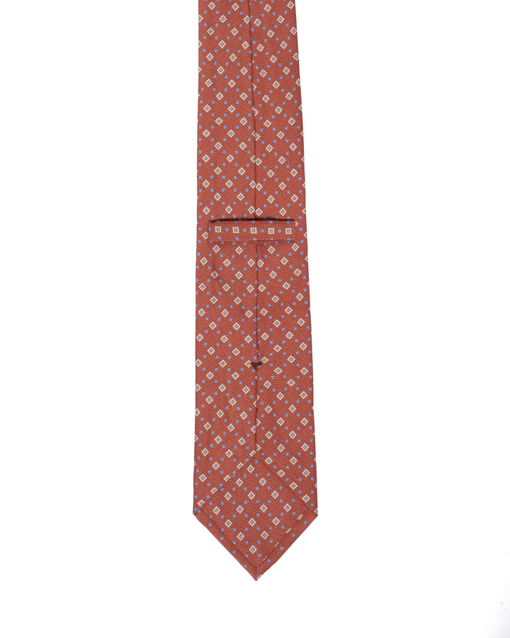 Printed Tie - 3 Fold - Beige white diamond motif on brick