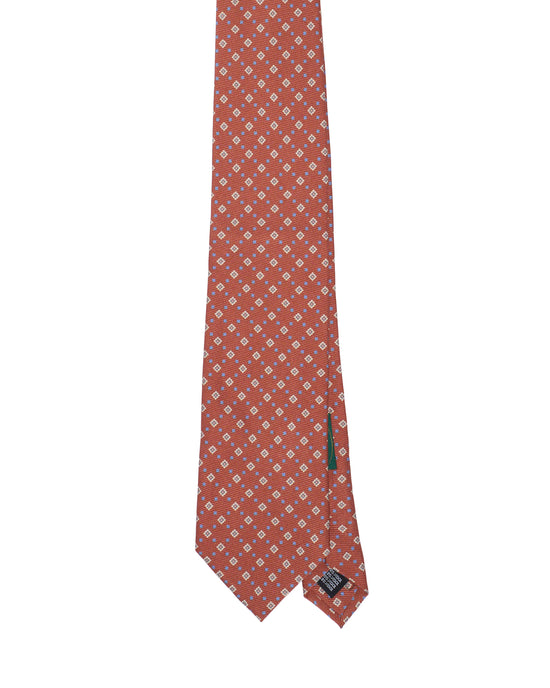 Printed Tie - 3 Fold - Beige white diamond motif on brick