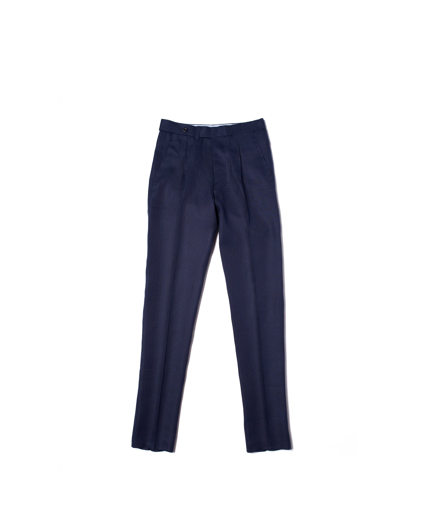 Herringbone linen trousers - Single pleat trousers - Navy Blue