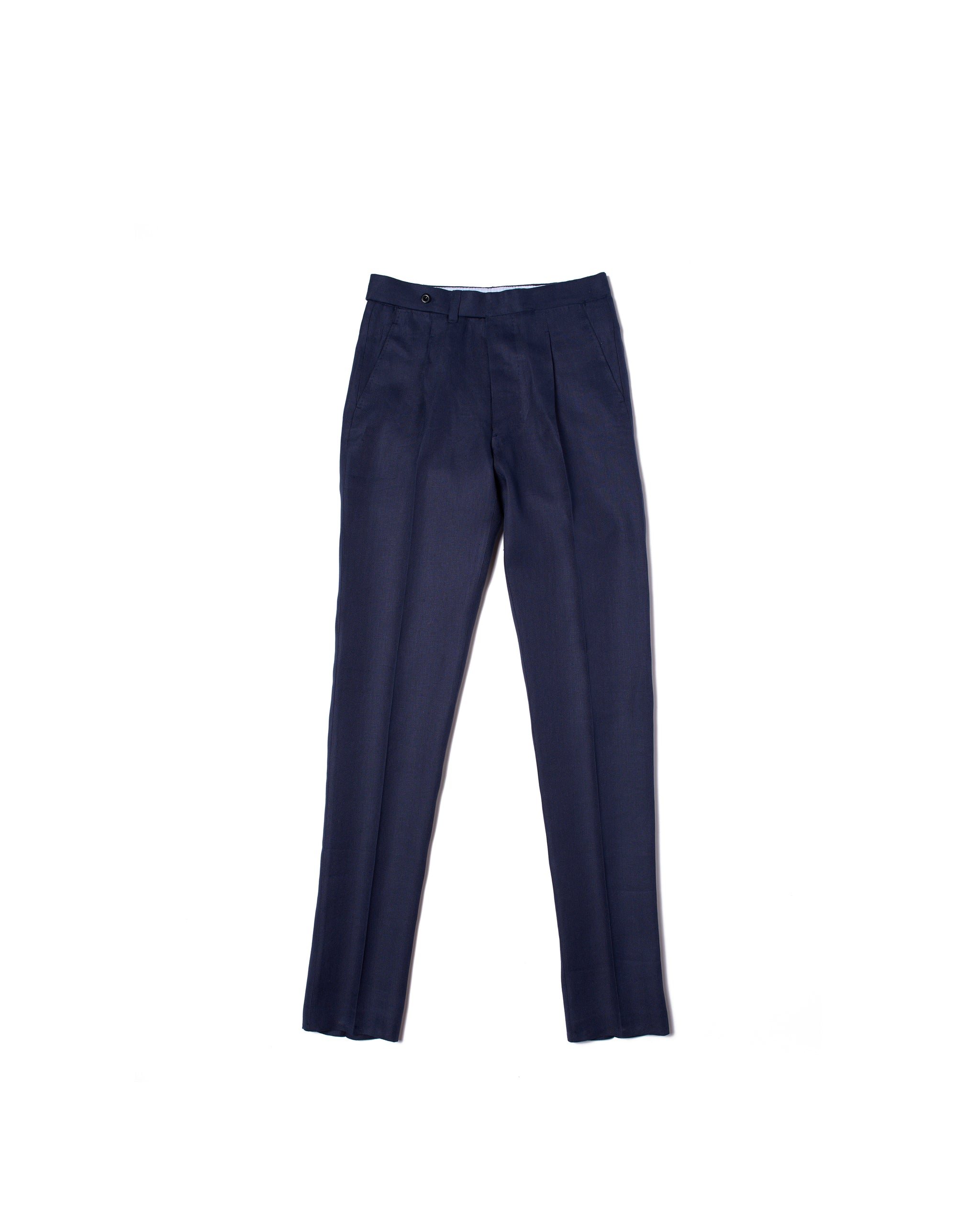 Herringbone linen trousers - Single pleat trousers - Navy Blue