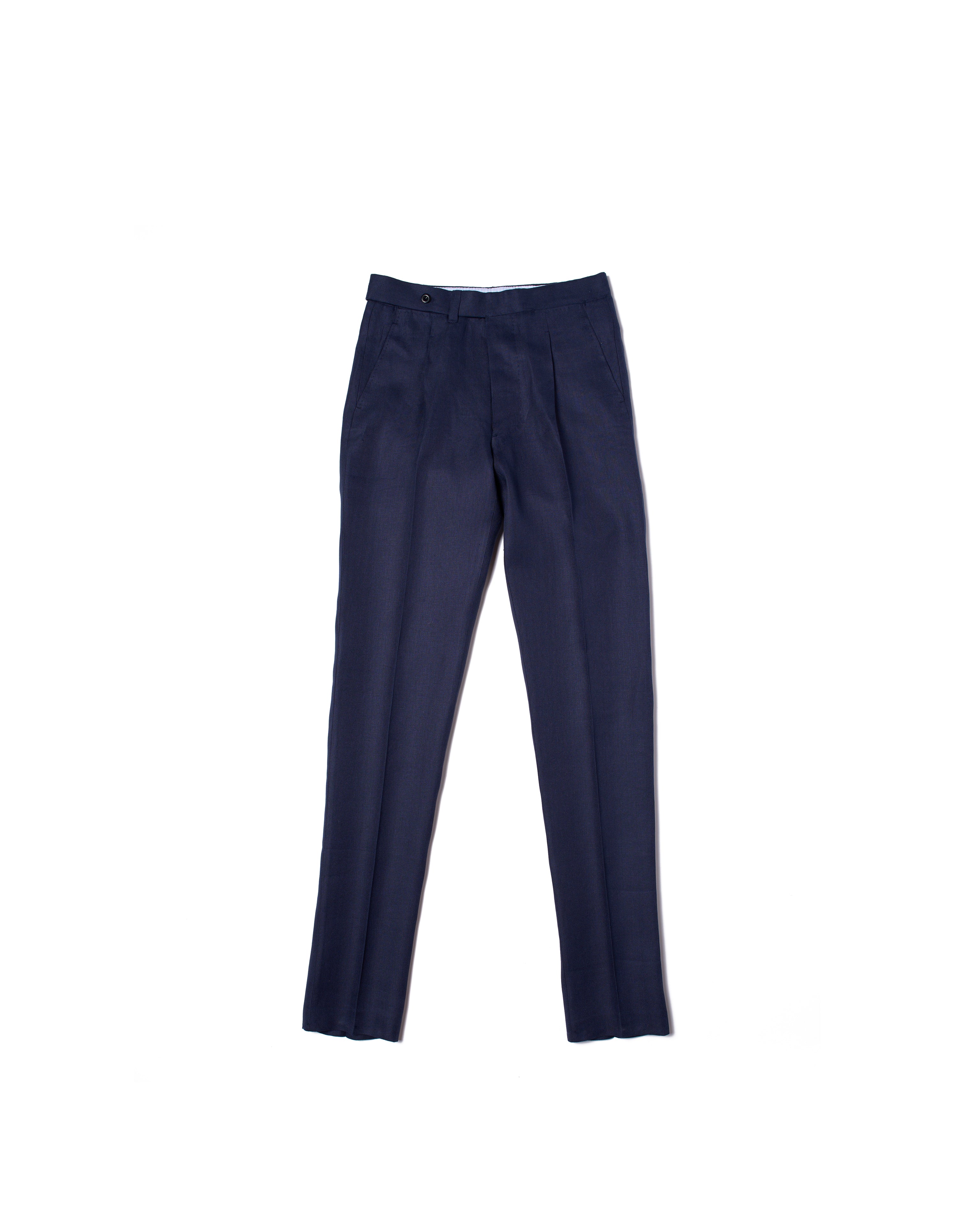 Herringbone linen trousers - Single pleat trousers - Navy Blue