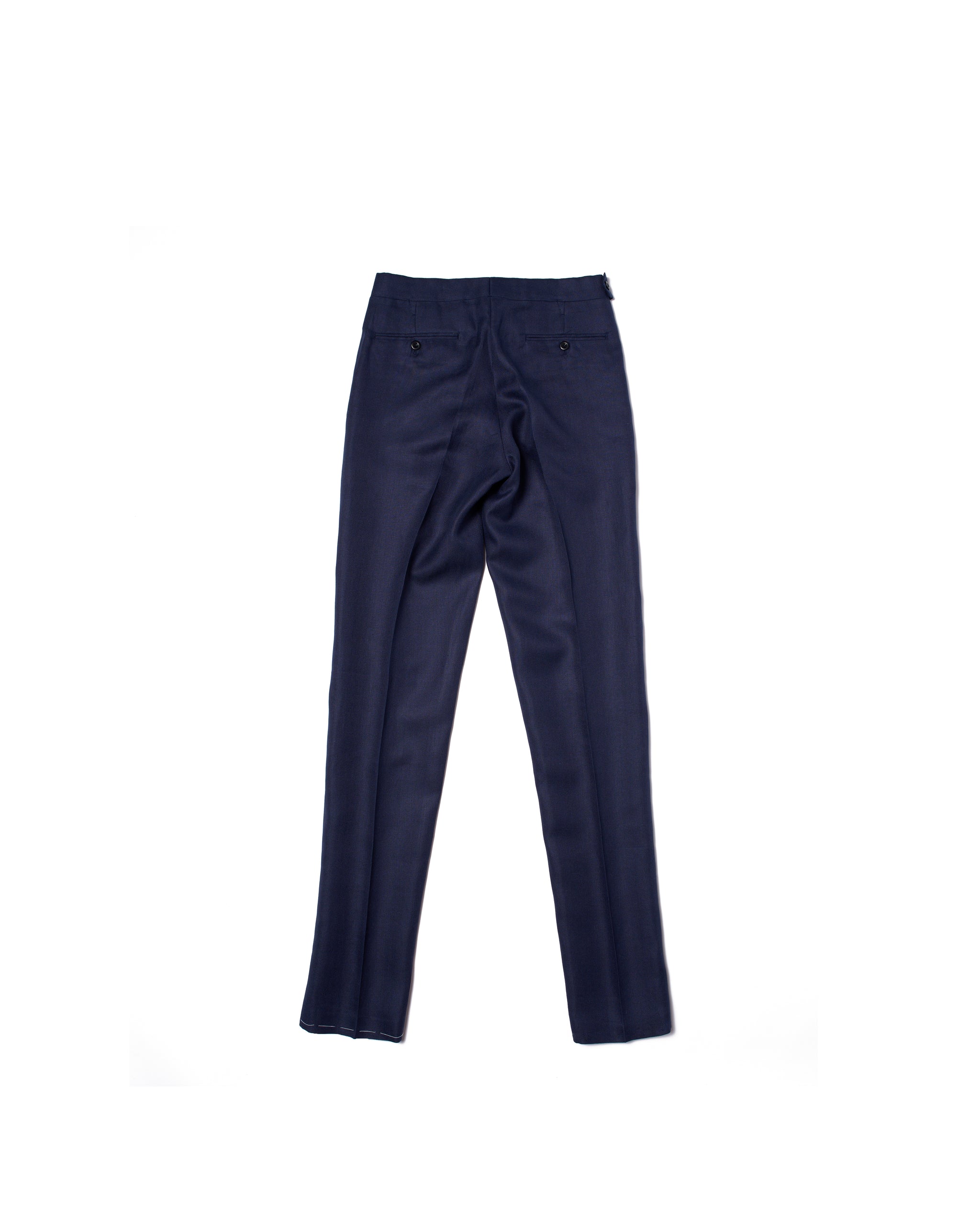 Herringbone linen trousers - Single pleat trousers - Navy Blue