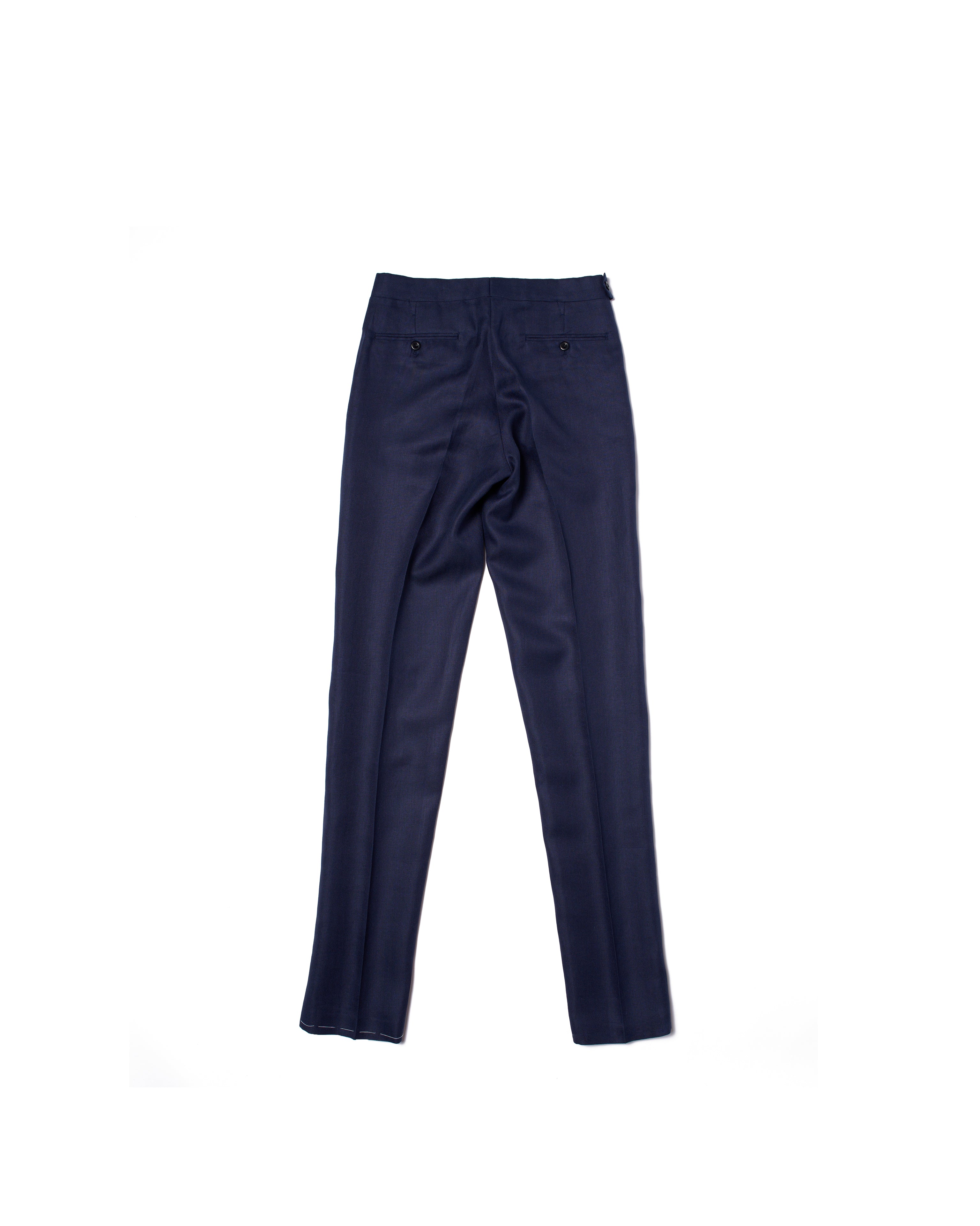 Herringbone linen trousers - Single pleat trousers - Navy Blue