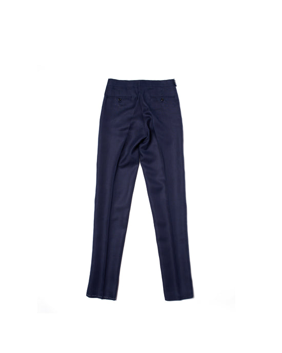 Herringbone linen trousers - Single pleat trousers - Navy Blue