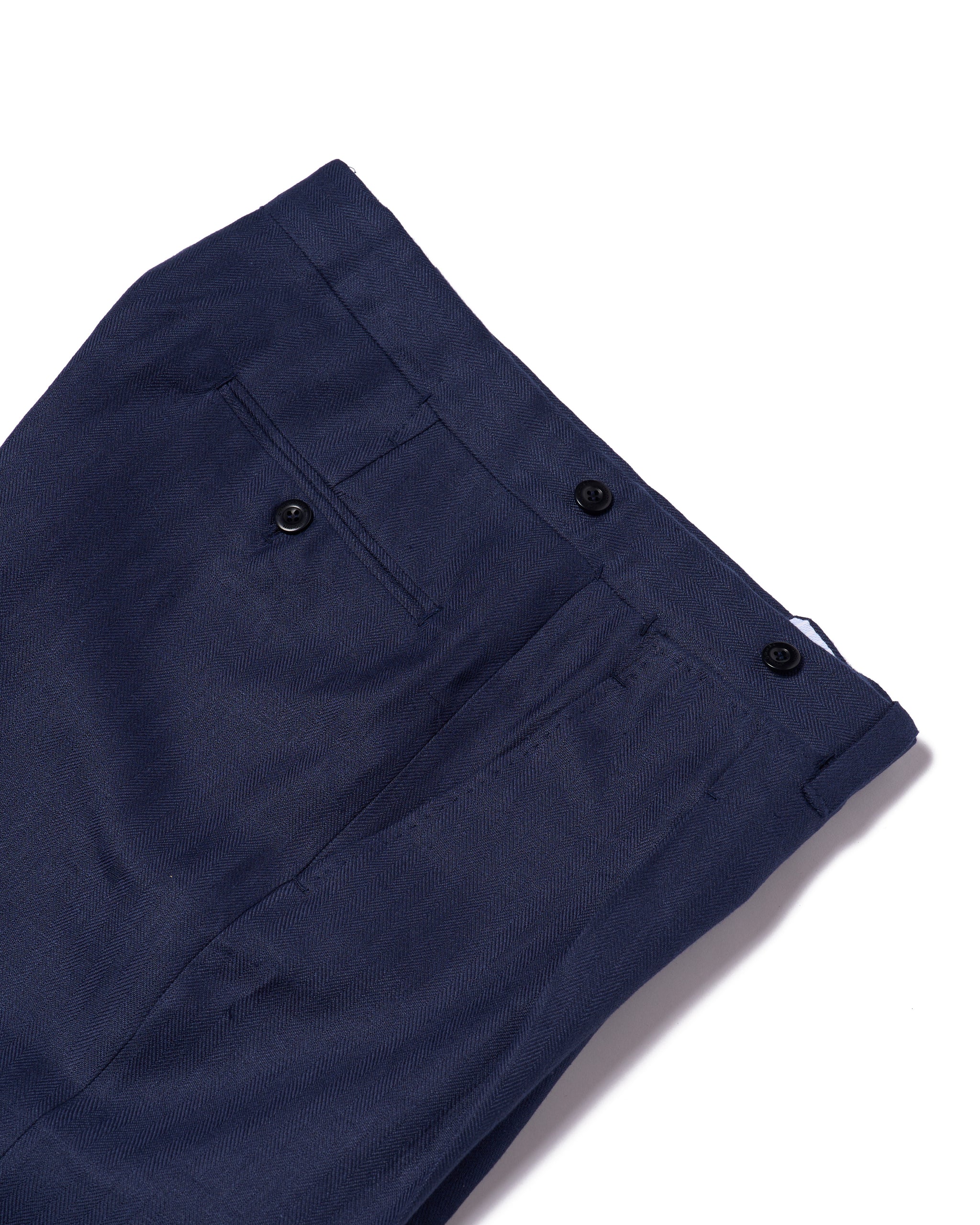 Herringbone linen trousers - Single pleat trousers - Navy Blue