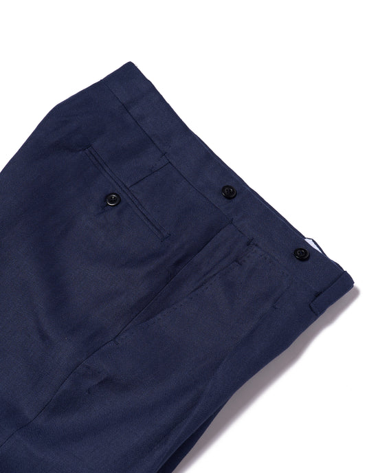 Herringbone linen trousers - Single pleat trousers - Navy Blue