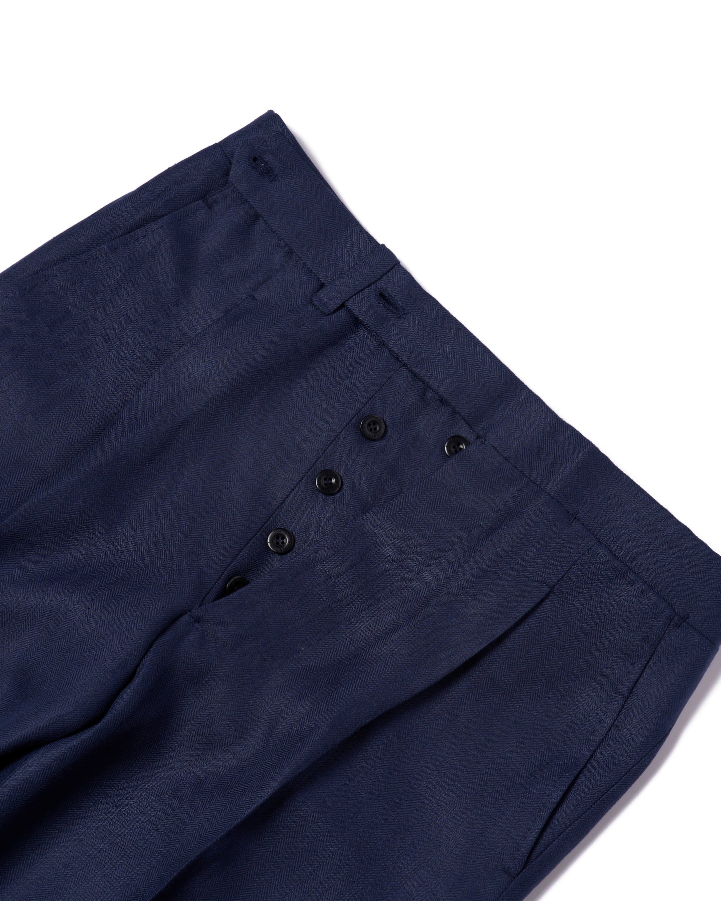 Herringbone linen trousers - Single pleat trousers - Navy Blue