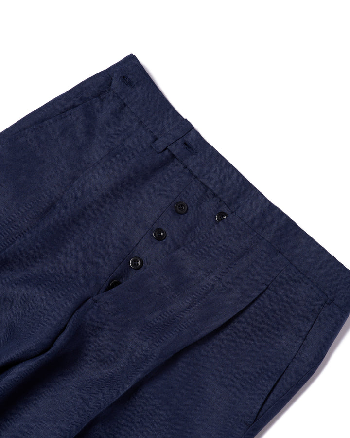 Herringbone linen trousers - Single pleat trousers - Navy Blue