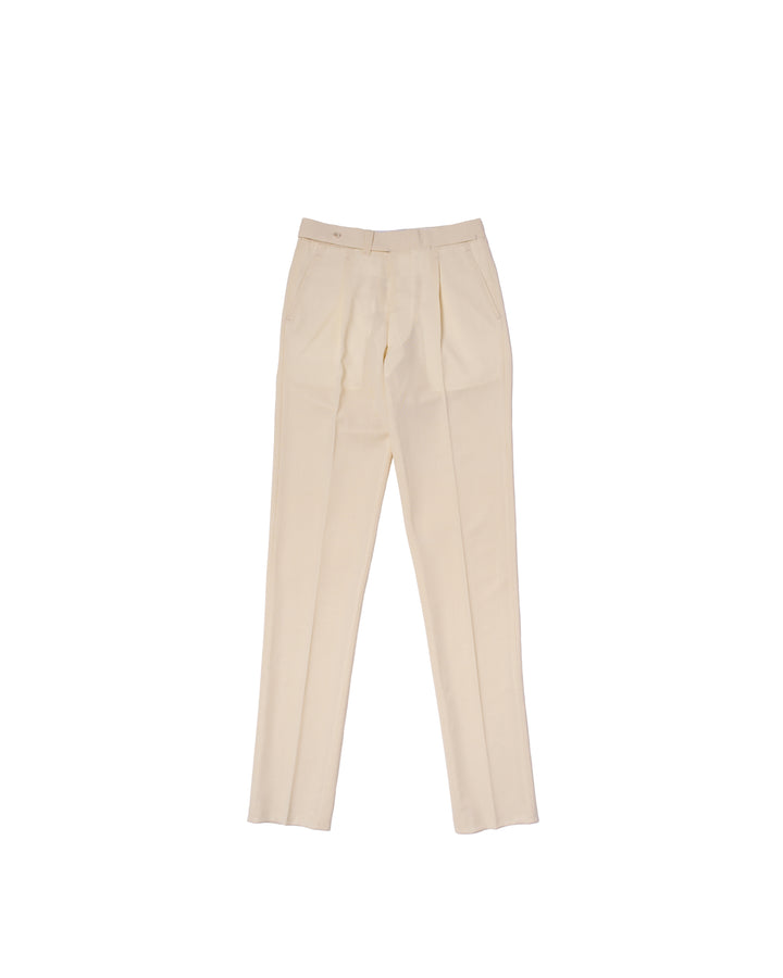 Four ply wool trousers - Single pleat trousers - Ivory