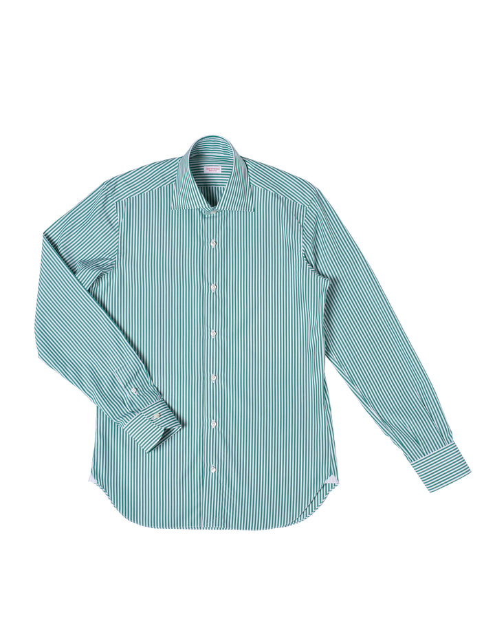 Spread collar shirt - Sage green stripe poplin cotton