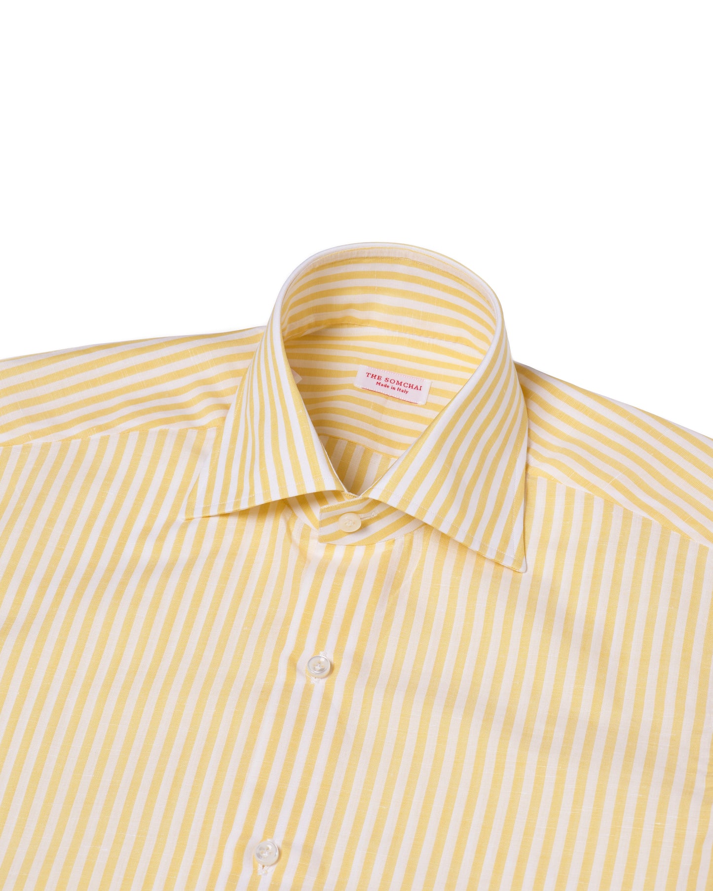 Spread collar shirt - Lemon stripe cotton and linen