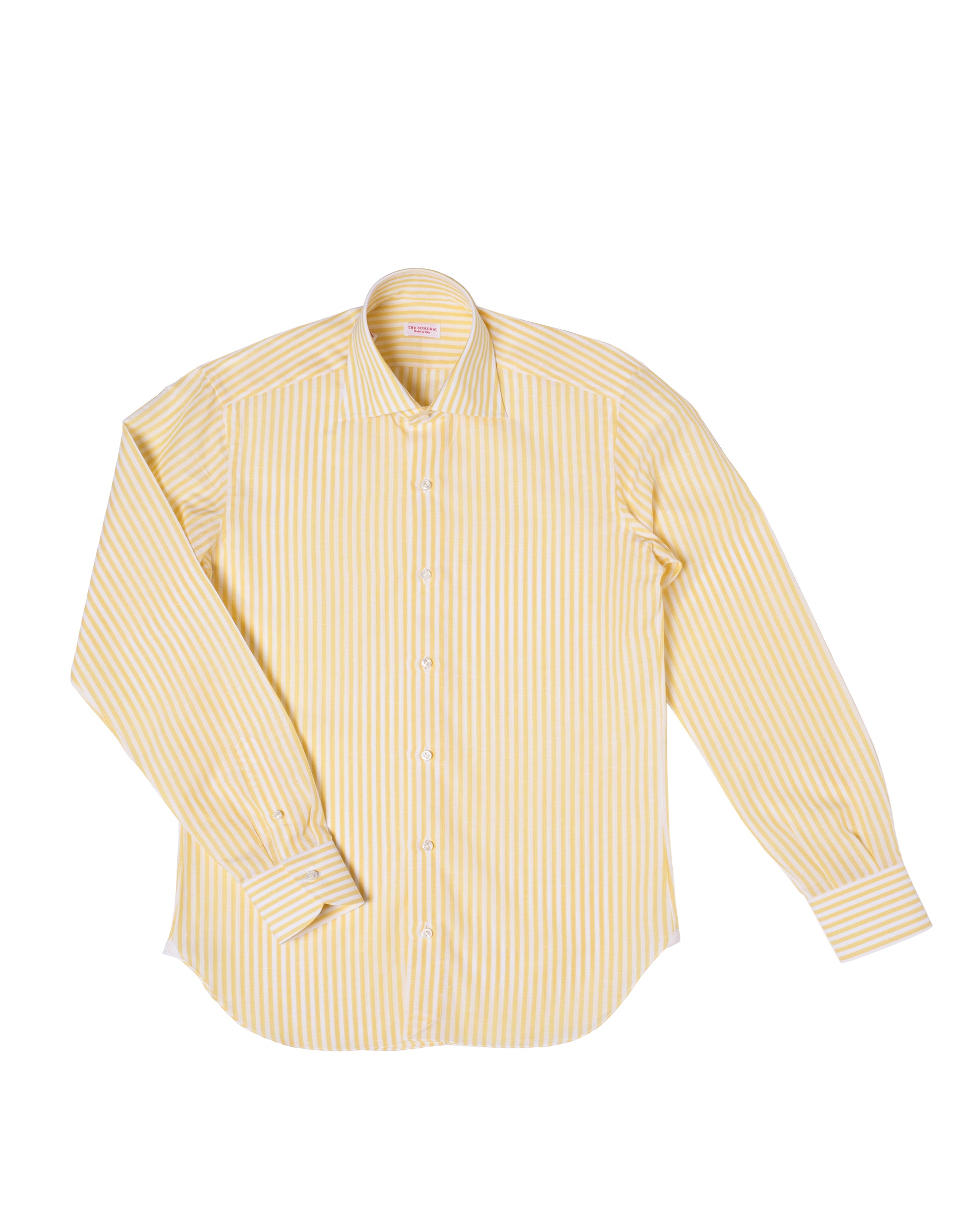 Spread collar shirt - Lemon stripe cotton and linen