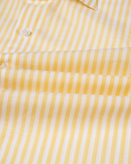 Spread collar shirt - Lemon stripe cotton and linen