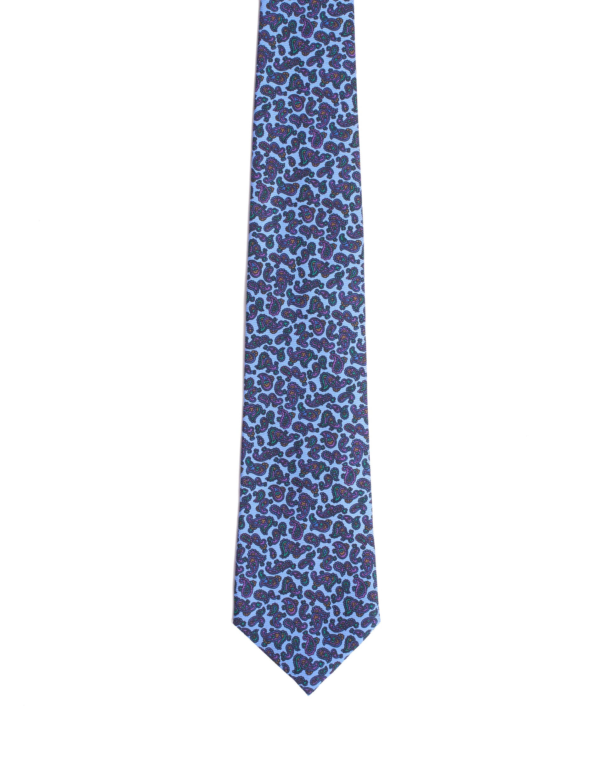 Printed Tie - 3 Fold - Neon blue with dark paisley