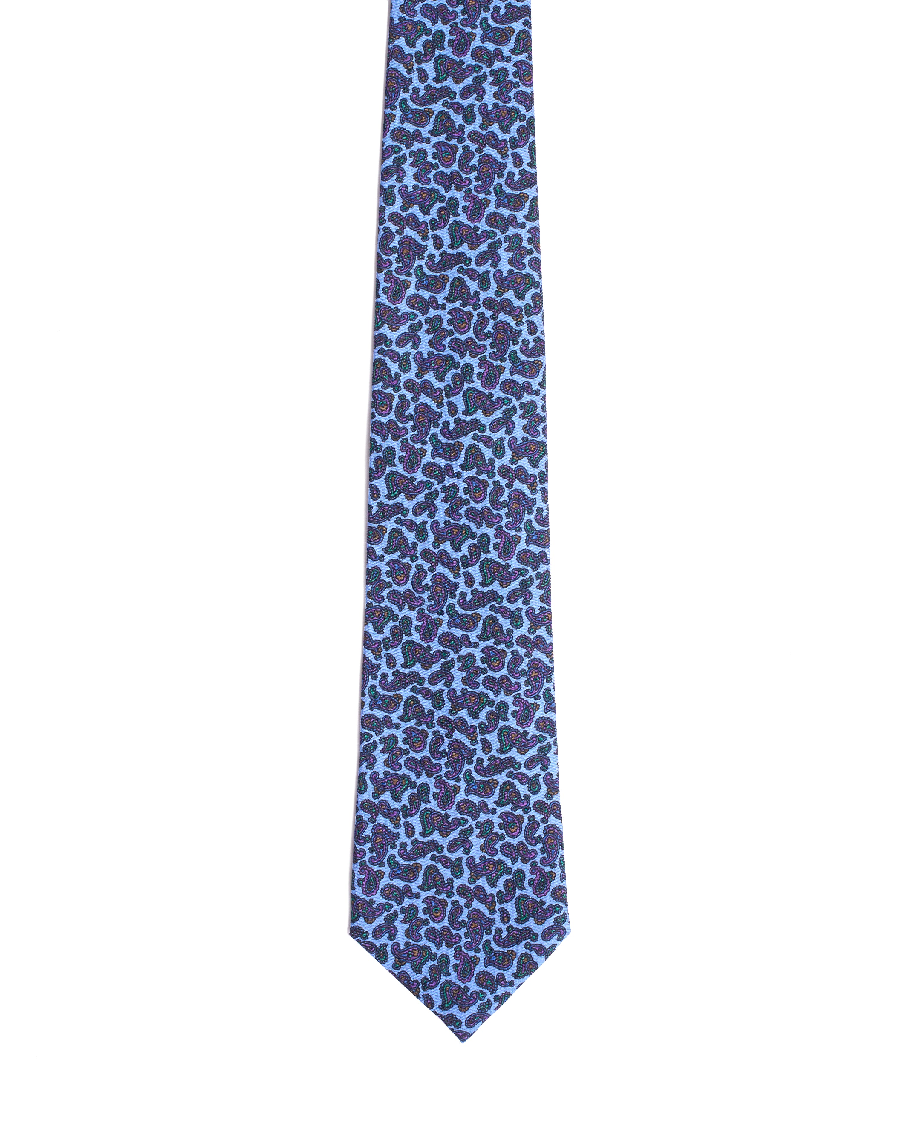 Printed Tie - 3 Fold - Neon blue with dark paisley