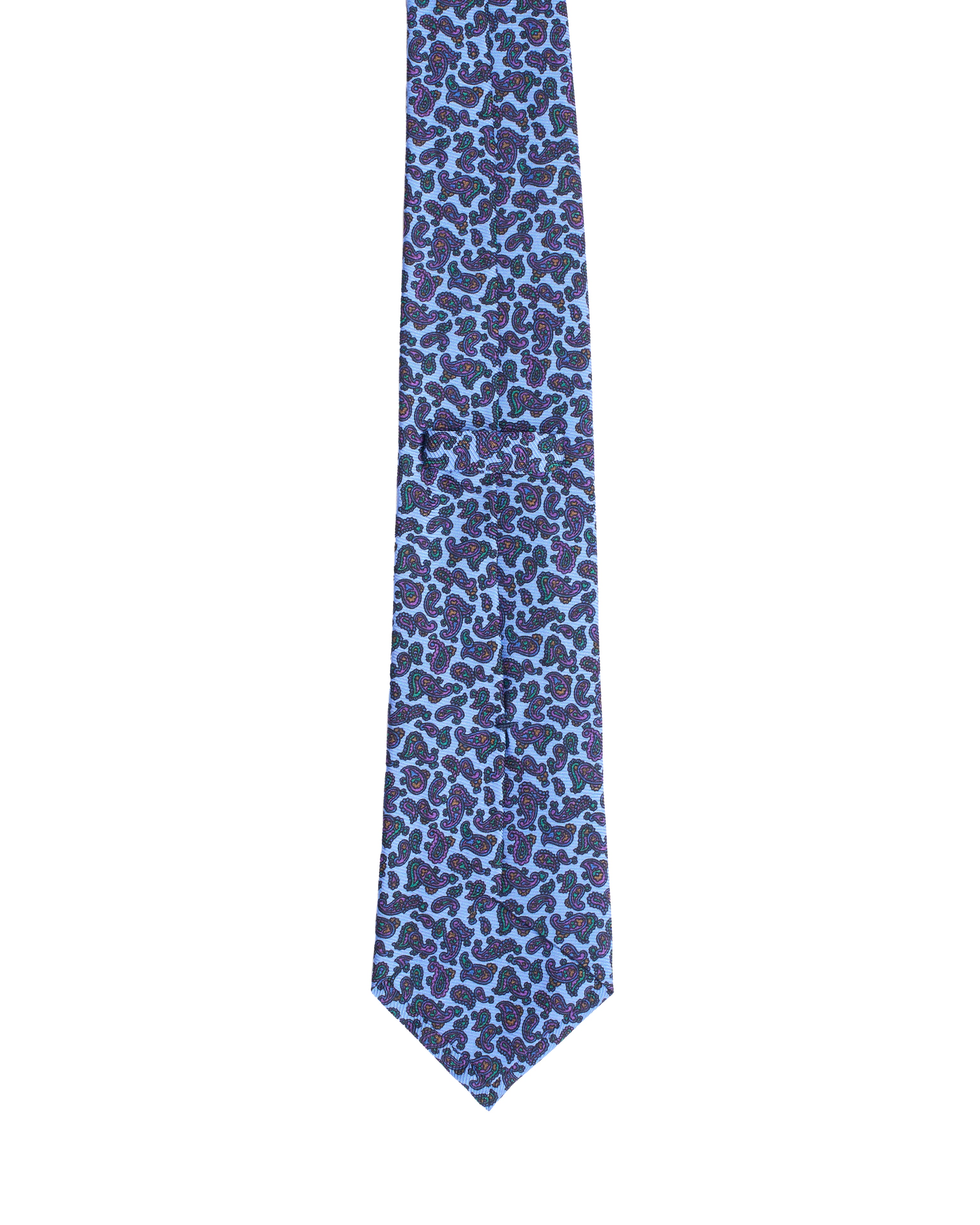 Printed Tie - 3 Fold - Neon blue with dark paisley
