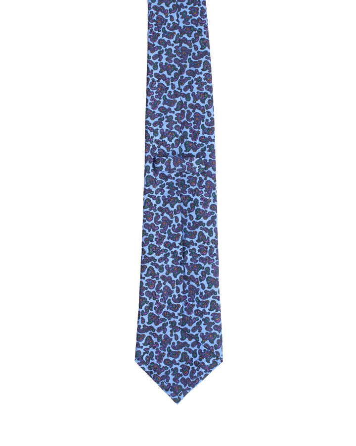 Printed Tie - 3 Fold - Neon blue with dark paisley