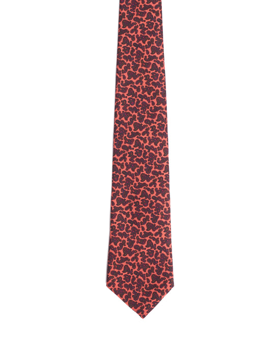 Printed Tie - 3 Fold - Neon orange with dark paisley