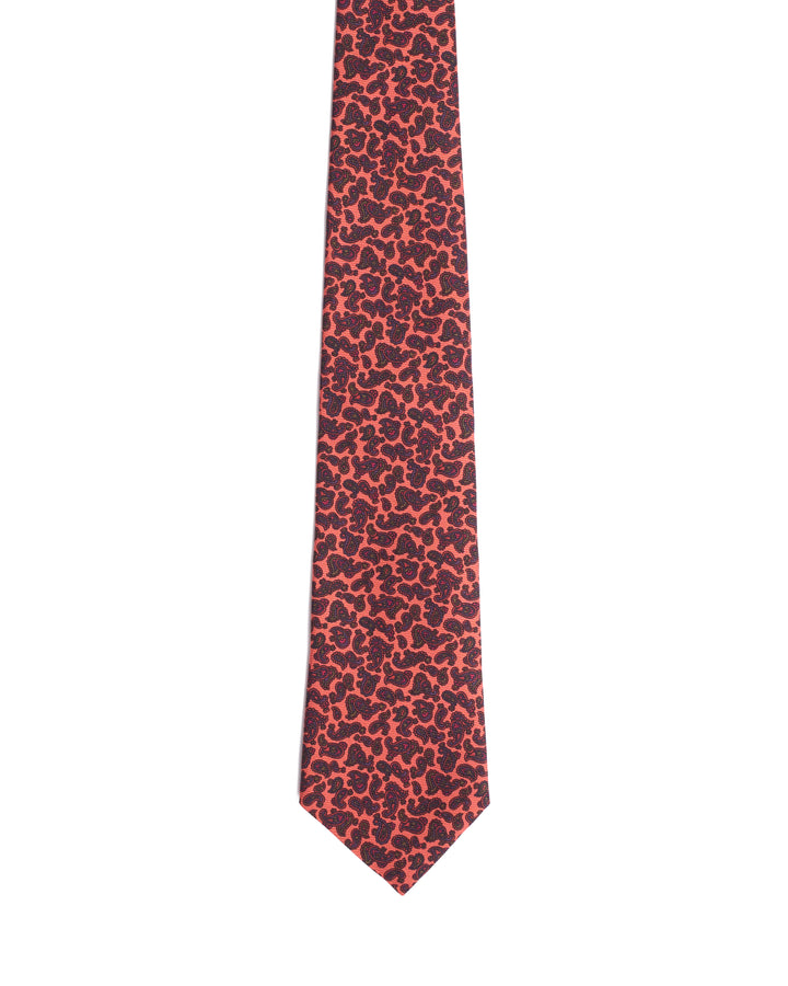 Printed Tie - 3 Fold - Neon orange with dark paisley