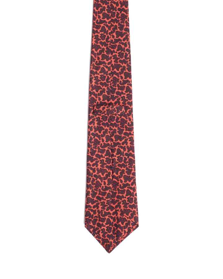 Printed Tie - 3 Fold - Neon orange with dark paisley