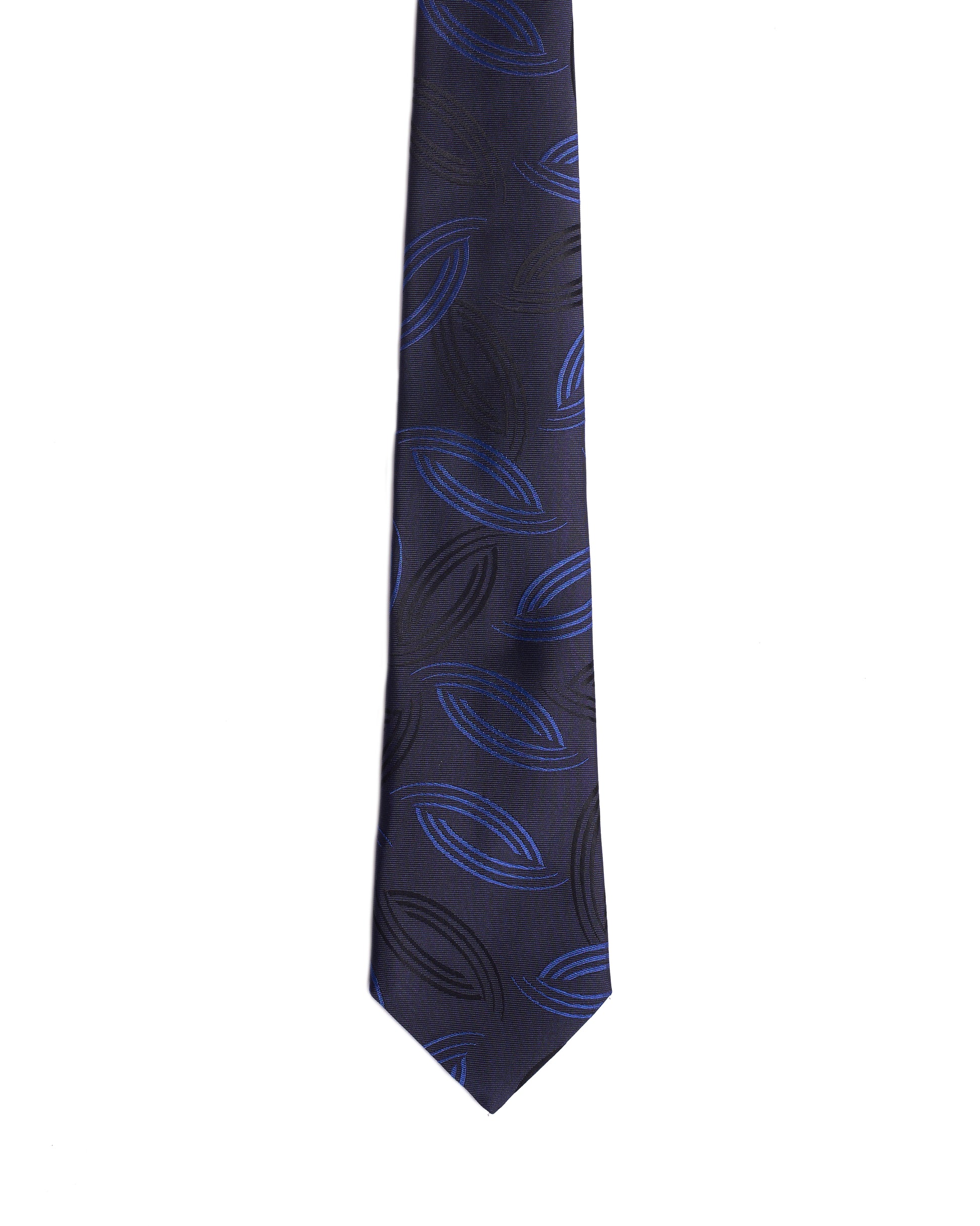 Jacquard tie - 3 Fold - Navy blue with black and medium blue curve line