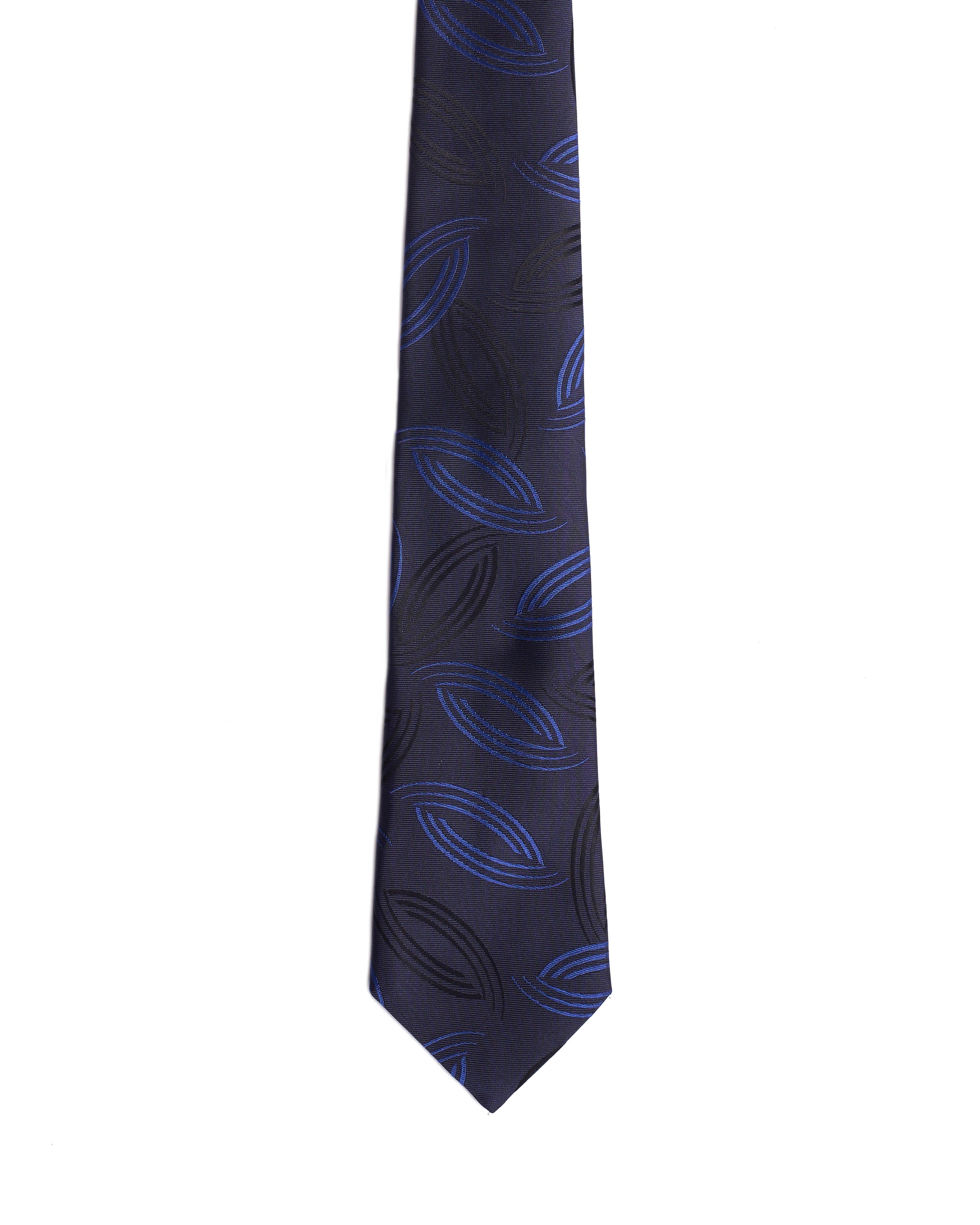 Jacquard tie - 3 Fold - Navy blue with black and medium blue curve line