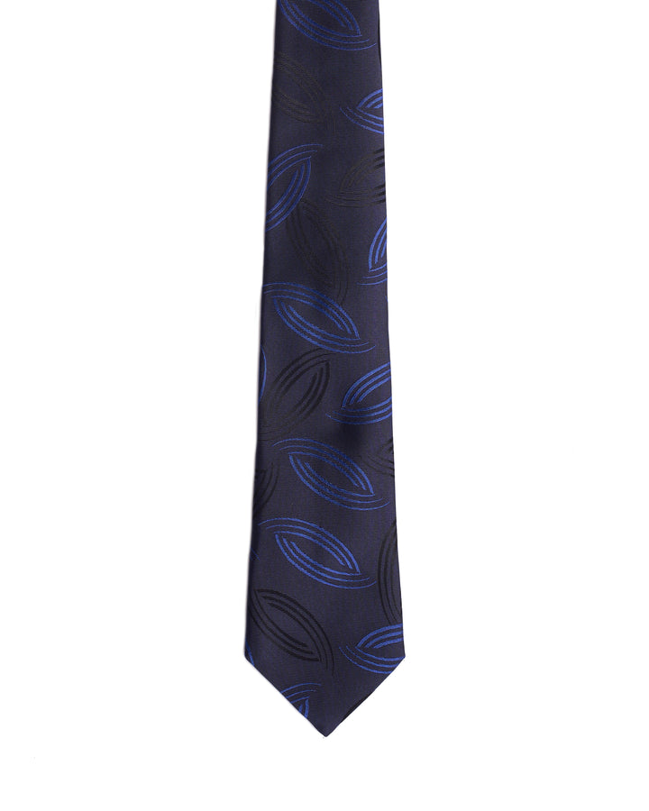 Jacquard tie - 3 Fold - Navy blue with black and medium blue curve line